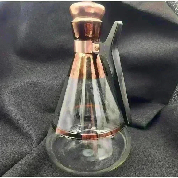 Vintage MCM Stanhome 8 Cup Coffee Carafe Copper Accents Stylized Black Handle - Picture 2 of 10